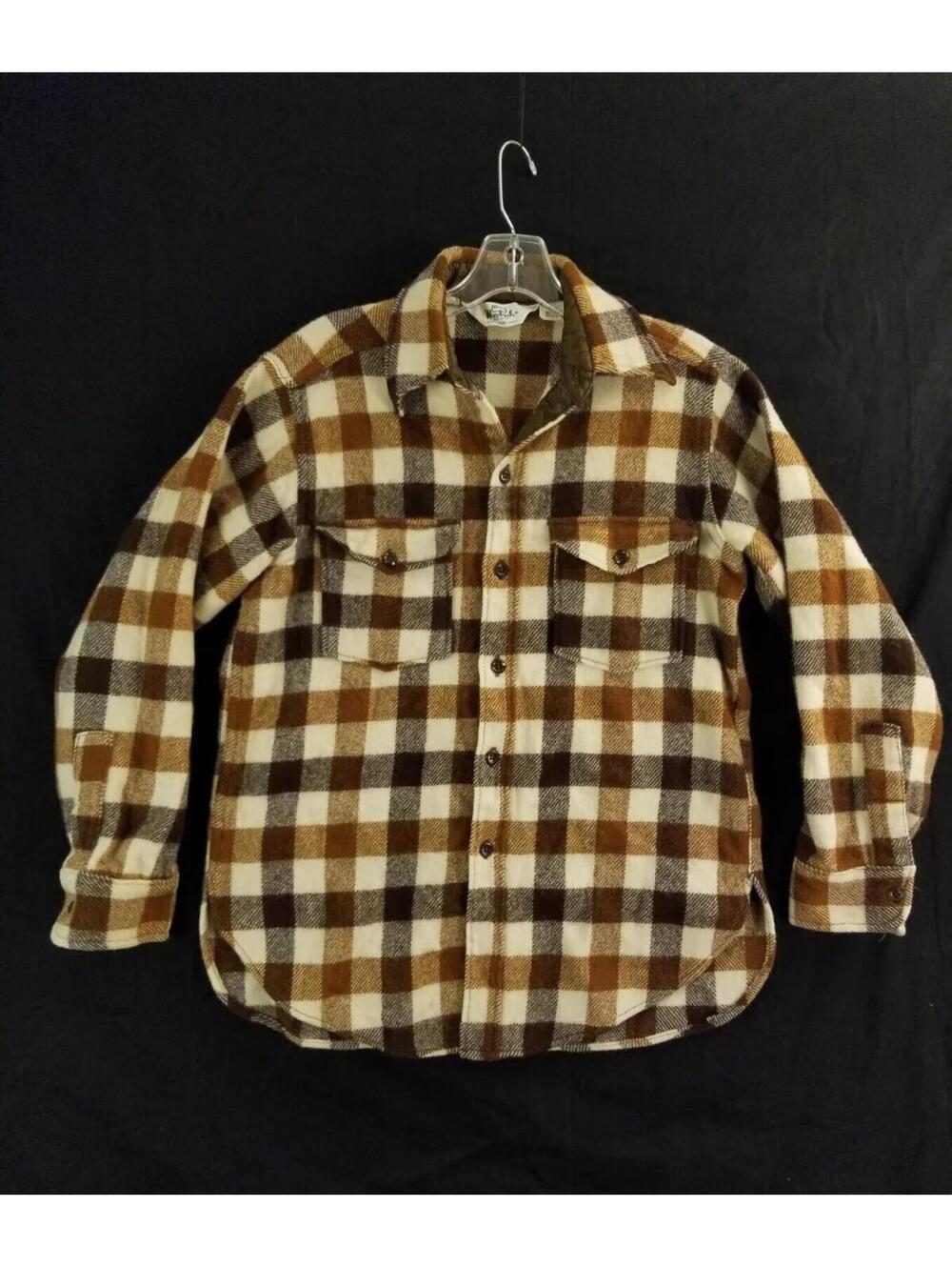 Vintage Woolrich Flannel-Shirt Brown Wool Shacket Jacket Plaid Medium 80s